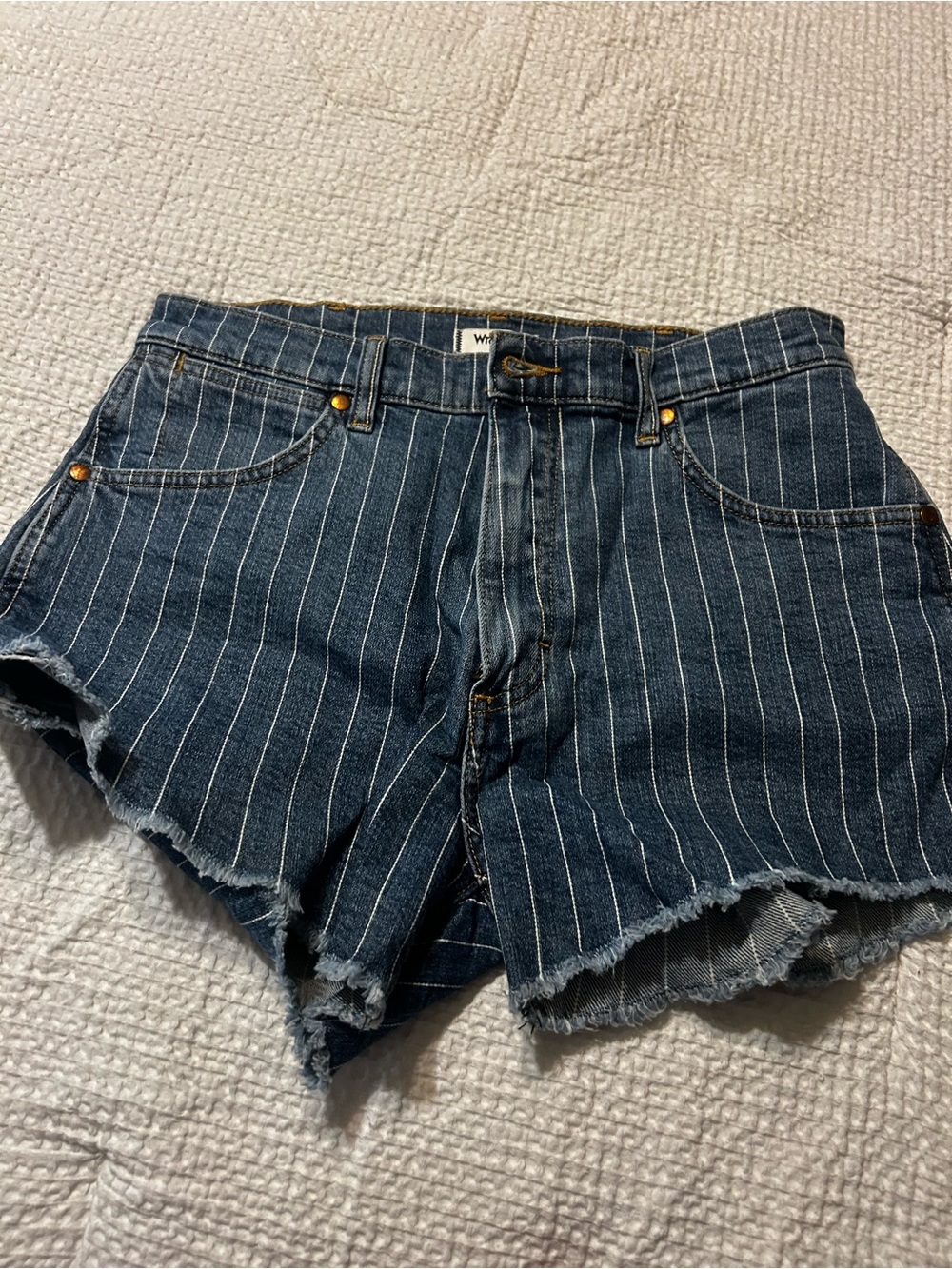 Wrangler Navy Pinstripe Denim Cutoff Shorts